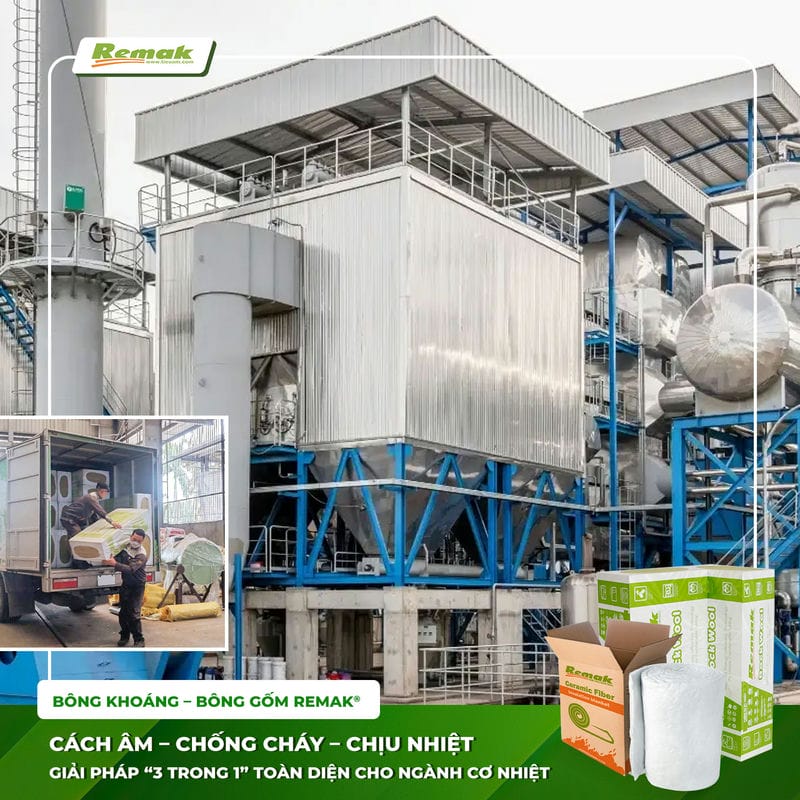 Bông khoáng, bông gốm remak cách âm chống cháy ống tôn